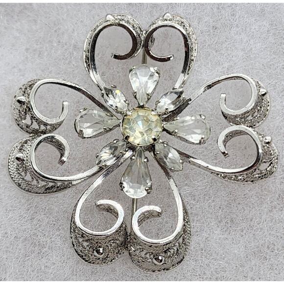 BROOCH/PIN-AM LEE-Vintage-Filigree-Sterling-Rhinestones - Picture 8 of 12
